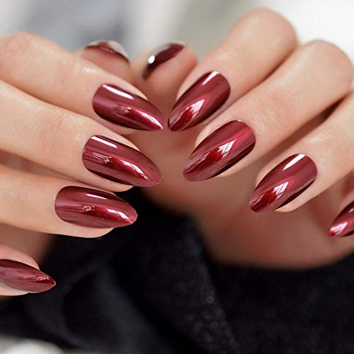 TJJF Rojo medio Uñas postizas Rojo brillante Noble suave Uñas postizas Gel artificial Uv Gel Lady Fingers