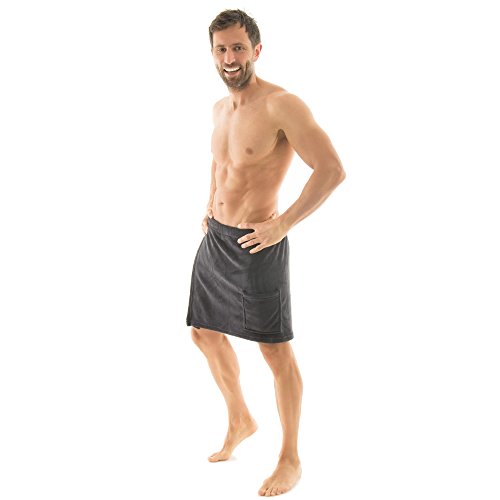 Toalla para sauna Celinatex para hombre con diseño de forro polar, con cierre de velcro, una bolsa, más fácil de falda escocesa, Málaga, confortable, suave, muy cómodo de usar y cómodo de llevar de toalla, poliéster, antracita, small/medium