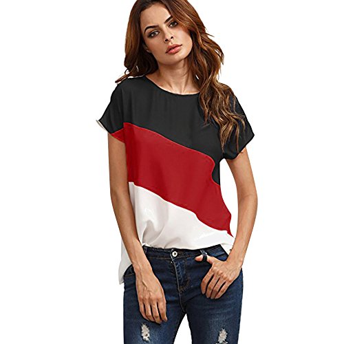 Tops para mujer,MOMOXI Camiseta de manga larga casual para mujer color block rayas camisetas blusas Camisa Mujer Raya Cuello Redondo Manga Larga Casual Suelto Blusa Rojo y Top Azul Jersey Stripe Shirt