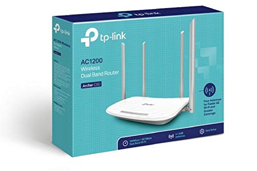 TP-Link Archer C50 - Router inalámbrico de doble banda, 1200 Mbps, 2.4 GHz a 300 Mbps y 5 GHz a 867 Mbps, 4 antenas externas de doble banda, Fast Ethernet, puerto de 100 Mbps, blanco