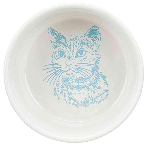 TRIXIE Comedero Cerámica Gatos, motivos, 0.3 l, ø11 cm, Blanco, Gato