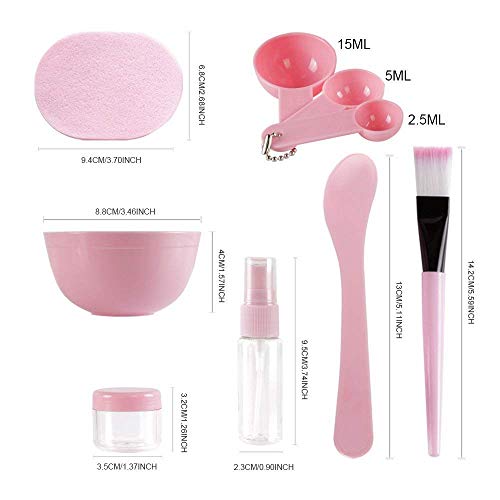 TsMADDTs - Juego de cuencos para mezclar mascarilla facial y cuidado facial para dama, juego de herramientas de mezcla, cepillo de bol, manómetro de limpieza, 9 en 1, color rosa