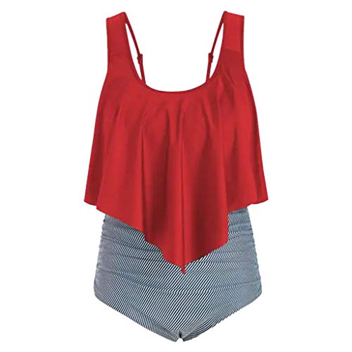 TUDUZ Mujer Tankini De Dos Piezas Bikini Talla Extra Floral Impreso Conjunto De Trajes De Baño (Red.b, XXXXXL)