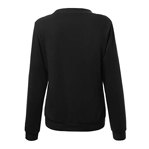 TUDUZ Sudaderas Sin Capucha Mujer Manga Larga Tops Estampado De Gato Camisas (Negro, S)