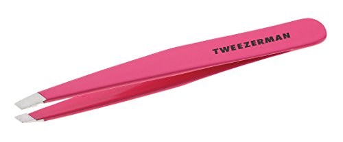 Tweezerman – Pinzas de depilar de acero inoxidable de punta inclinada, color rosa