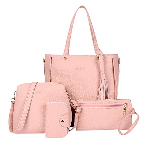 TWIFER Bolsos de Mujer Bolso de Mano Moda Bolsos Bandolera de Mujer de Cuero de pu Bolsos Conjunto 4PCS - 1PC Bolsas de hombro + 1PC Bolsas Crossbody + 1PC billetera + 1PC paquete de tarjeta Rosado