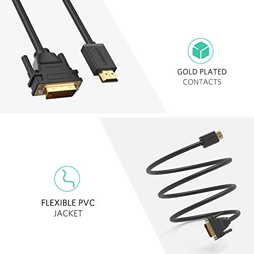 UGREEN Cable HDMI a DVI-D 24+1, HDMI DVI D Digital Adaptador Adapter Full HD 1080p Convertidor Bidireccional DVI a HDMI de Alta Velocidad para PS4, PS3, XboX 360, Samsung Dex, Raspberry Pi,(1 Metro)