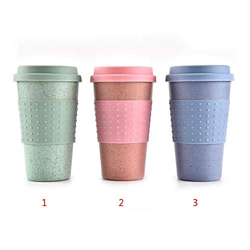 UKKD Taza de café Taza De Agua Reutilizable Cola De Paja Tazas De Maíz Botella De Bebida Saludable Multifunción con La Taza De Café Tapa,Rosado