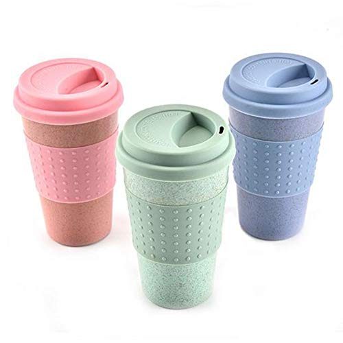 UKKD Taza de café Taza De Agua Reutilizable Cola De Paja Tazas De Maíz Botella De Bebida Saludable Multifunción con La Taza De Café Tapa,Rosado