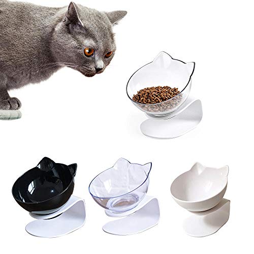 UKKRW Cuenco para Gatos con Soporte Elevado, Cuenco para Gatos Anti-vómitos, Cuenco de Agua y Comida para Gatos Inclinado 15 °, Cuenco para Mascotas Desmontable para Gatos y Perros pequeños-Single-A