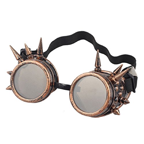 Ultra Bronce con Marrones Lentes Steampunk Gafas Cibernéticas Punk Victoriano Cosplay Gótico Redondo Lentes Soldadura Rústico Puntiagudos Vintage