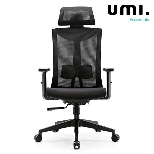 Umi. by Amazon - Silla Oficina, Silla de Escritorio ergonómica y giratoria de Malla con Soporte Lumbar Regulable y reposabrazos de Poliuretano y Asiento Acolchado; Carga máxima de 150 kg/330LB