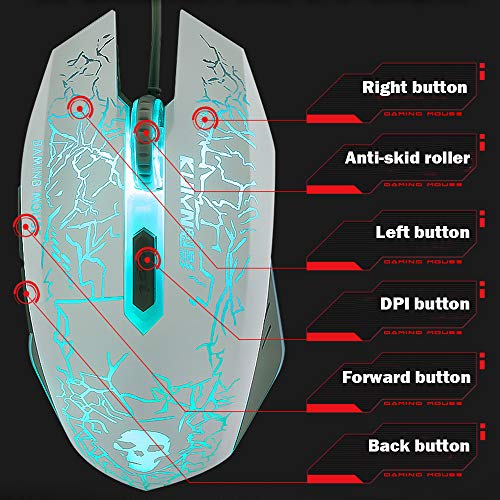 UrChoiceLtd Teclado Ratón Teclado Arcoiris Arcoiris Backlit Teclado USB + 2400DPI Ratón 6 Botones Optical LED Gaming Ratón Para Ordenador + Juego Mouse Pad 240 * 200 * 3mm Tamaño Estándar (Blanco)