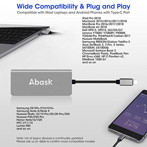 USB C Hub 8 en 1, Abask Adaptador USB C con 4K HDMI, Puerto Gigabit Ethernet, 3 Puertos USB 3.0, Lector Tarjetas SD/TF, 100W Power Delivery Carga, Compatible con Macbook Pro, DELL XPS, Chromebook, etc