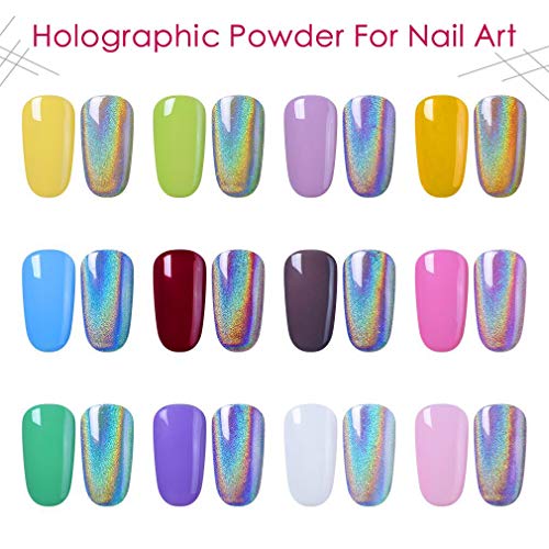 USHION Efecto Holografico Laser Pigmentos en Polvo Para Uñas,Glitter Brillo Espejo Cromo Clavo Manicura Pigmento Arco Iris Plata,Holographic Powder