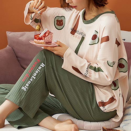 VBHJK Conjunto De Pijama De Mujer, Camiseta Suave De Cuello Redondo con Estampado De Aguacate + Pantalón Traje De Dos Piezas para Otoño Invierno Ropa De Dormir Suave para Niñas Loungewear, XXL