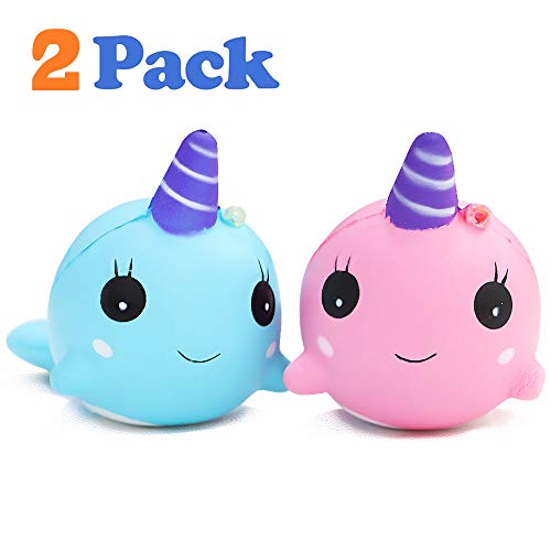 VCOSTORE 2 Piezas Squishy Unicornio Ballena, Animales de Crecimiento Lento Juguetes para apretar Juguetes Suaves y perfumados para aliviar el estrés para niños Adultos