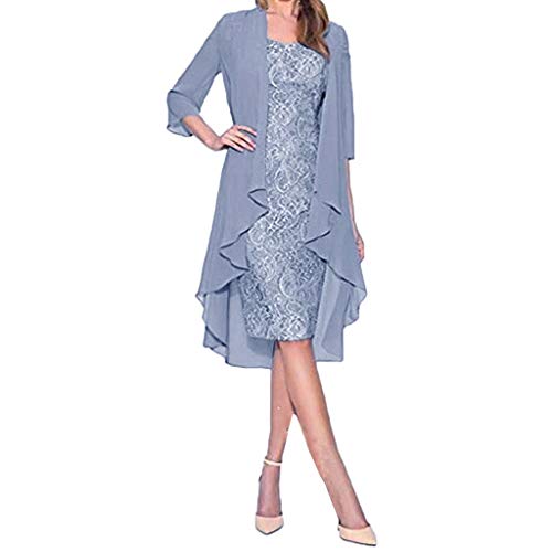 VEMOW Vestido Mujer Moda Dos Piezas Encantador Color sólido Madre deColor sólido la Novia  Cordón Vestidos OtoñO Summer(Azul,L)