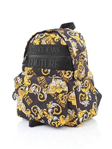 Versace Jeans Costura mochila negra con impresión oro E1YZAB60-Línea Macrologo DIS.1 TESS 71594 M27 PRINTED NYLON MACROLOGO