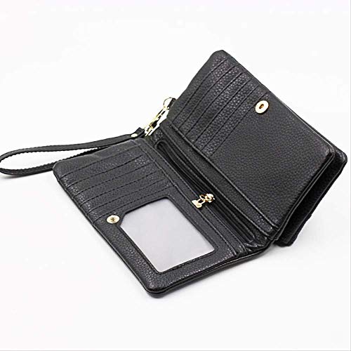 Versión Coreana De La Cartera De Cuero De PU para Mujer, Protección RFID, Color Sólido, Doble Cremallera, Bolso para Documentos Femenino, Monedero Multifuncional para Mujer