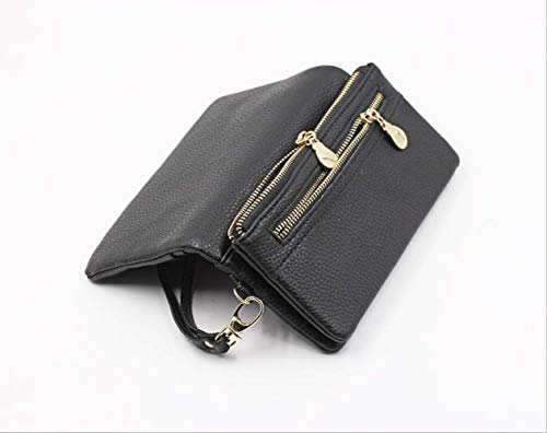 Versión Coreana De La Cartera De Cuero De PU para Mujer, Protección RFID, Color Sólido, Doble Cremallera, Bolso para Documentos Femenino, Monedero Multifuncional para Mujer