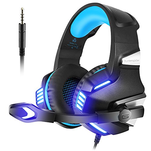 VersionTECH. Auriculares Gaming con Micrófono Aislante,Sonido Envolvente,Luz LED,Volumen Control,Para PC/Tableta/PSP/PS4/Móvil/Xbox One(Azul)