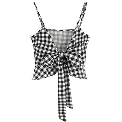 Vestidos Mujer Casual Verano 2019 Vestido de la Camisa Ocasional de Las Mujeres Frente sin Mangas de Nudo Gingham Cami Top Chaleco Camisola Camisola Camisa Vestido