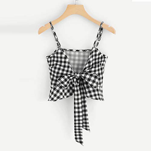 Vestidos Mujer Casual Verano 2019 Vestido de la Camisa Ocasional de Las Mujeres Frente sin Mangas de Nudo Gingham Cami Top Chaleco Camisola Camisola Camisa Vestido