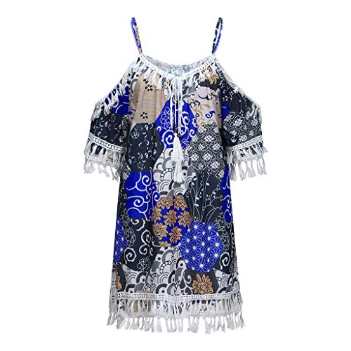 Vestidos Ropa de Baño Camisolas Playa Mujer Pareos Borla Verano Bikini Vestido Traje Cover Up Mujeres Fuera del Hombro Bohemia Impreso cóctel Playa Ganchillo de La Vendimia Borlas Mini