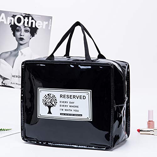 Viaje Bolsas Cosméticas Para Mujeres,Portátil Moda Bolsa De Aseo Cuero Bolsa De Maquillaje Impermeable Organizador De Accesorios Bolso Multifunción Almacenamiento Para Chicas Negro - Grande