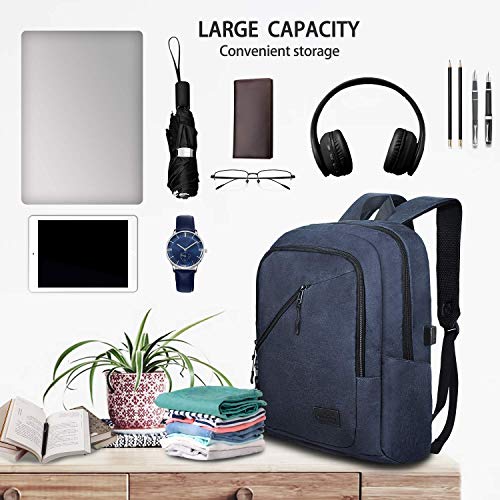 Viedouce Mochila para Portátiles Escolares,Mochilas Antirrobo Impermeable,Daypacks con Puerto de Carga USB & Puerto de Auriculares,Negocio Mochila Portátil para Hombre Mujer (Azul-17.3 Pulgadas)