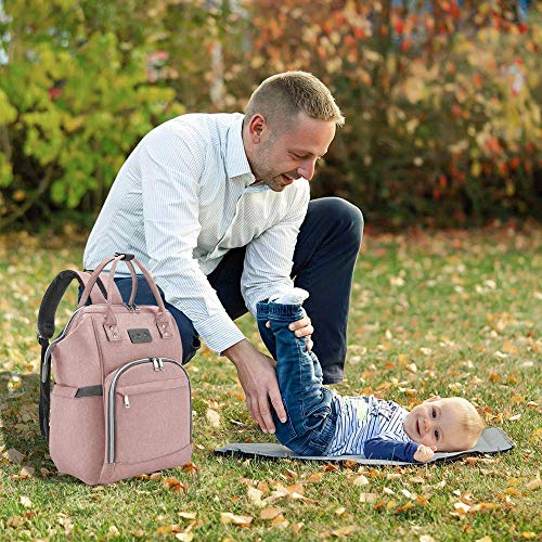 Viedouce Mochilas para Pañales Biberones,Bolso del Bebé Mamá,Impermeable con Estilo Oxford Bolso Pañal de Gran Capacidad, con Portátil Cambiador y 2 Piezas Ganchos Carrito Bebé (Rosado)