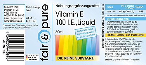 Vitamina E líquida pura - Aceite de Vitamina E 100 U.I. - D-alfa-tocoferol Natural - 50ml