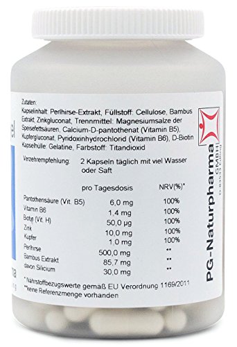 Vitaminas para el cabello, la piel, las uñas con biotina, zinc, cobre, mijo perla y extracto de bambú - 120 capsulas