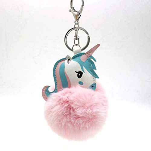 VOSAREA Bola de Pelo Pom Pom Llavero Perro y Unicorn Monedero Mochila Colgante Llavero 2 unids