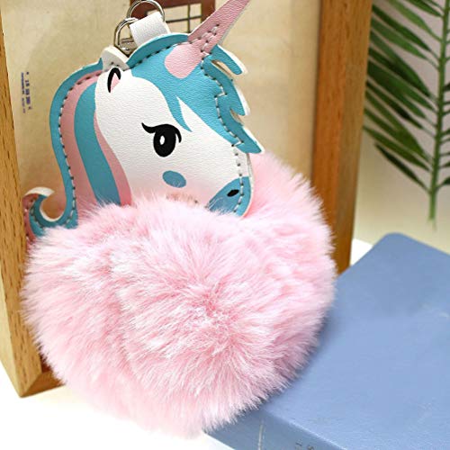 VOSAREA Bola de Pelo Pom Pom Llavero Perro y Unicorn Monedero Mochila Colgante Llavero 2 unids