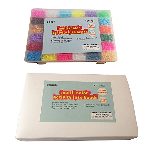 vytung Lote de 10000 Abalorios,36 Color(6 Brillar en Oscuridad) de los Granos DIY de Perler Caja de fusibles Conjunto de Perlas de 5 mm Hama Beads (5Template + 89Imagine + 6Cart de Hierro + 2 Pinzas)