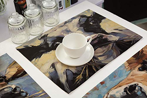 Warmwin Mantel Individual Animal Scalper Estampado patrón Resistente al Calor Pasto Rural Lino Lavable Estera de café Cocina decoración de Mesa Vaca-5_42x32cm