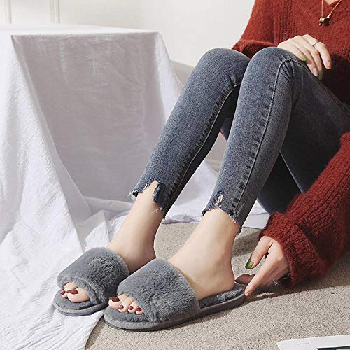 Warmwin Zapatillas de Piel para Mujer 2020 Zapatos de Invierno para Mujer Zapatillas de Talla Grande para el hogar Zapatillas de Felpa para Interior de Mujer cálidas y Suaves de algodón Y-Grey_38-39