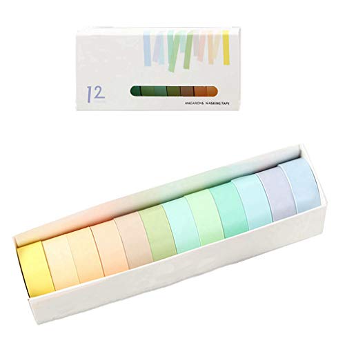 Washi Tape, 12 Rolls Rainbow Tape Deco Tape Stickers Cintas adhesivas macaron coloridas Cintas adhesivas de papel Set para regalos Embalaje Scrapbooking DIY Craft