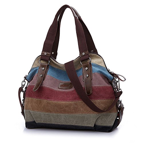 WAWJ Multicolor rayas la lona de los totalizadores del bolso de las mujeres Hobos y bolsos de hombro