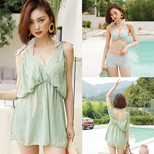 WAZR Swimsuit Women's Boxer Bikini Three-Piece Blouse Covered Belly Slim Conservative Sexy Swimwearm_Light Green