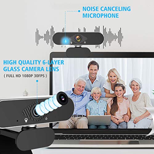 Webcam para Ordenador, PC Webcam 1080p 30pfs Webcam con Microfono y Cubierta de Privacidad, USB 2.0/3.0 Computer Camera para Conferencias, Videollamadas, Compatible Windows Mac y Android