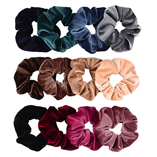 Whaline 12 Piezas Scrunchies de Pelo, Coleteros Elásticos para Mujeres y Chicas, Bandas de Bobble de Terciopelo Suaves, 12 Colores