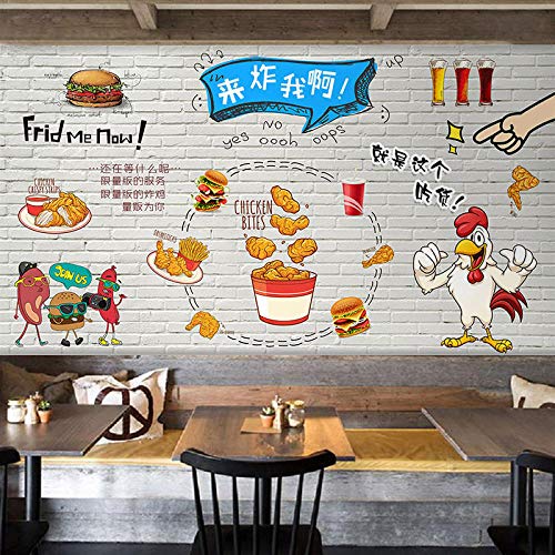 WHYBH Papel Tapiz 3D Mural Moderno Autoadhesivo (W) 300X (H) 210Cm Hamburguesa De Pollo Frito Coreano Restaurante Tienda Gourmet Boy Girl Dormitorio Decoración De La Habitación Mural De La Pared S