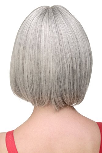 WIG ME UP- 703-51 Peluca atractiva de Bob con flequillo recto, gris-negro mezclado,color plata-negro mechas