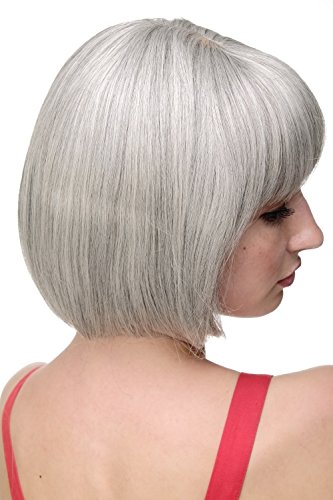 WIG ME UP- 703-51 Peluca atractiva de Bob con flequillo recto, gris-negro mezclado,color plata-negro mechas