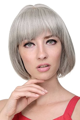 WIG ME UP- 703-51 Peluca atractiva de Bob con flequillo recto, gris-negro mezclado,color plata-negro mechas