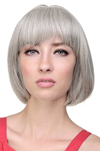 WIG ME UP- 703-51 Peluca atractiva de Bob con flequillo recto, gris-negro mezclado,color plata-negro mechas