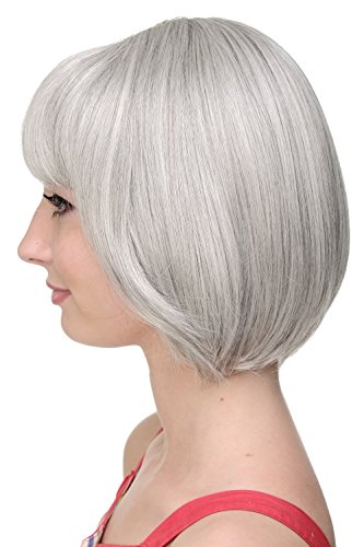 WIG ME UP- 703-51 Peluca atractiva de Bob con flequillo recto, gris-negro mezclado,color plata-negro mechas